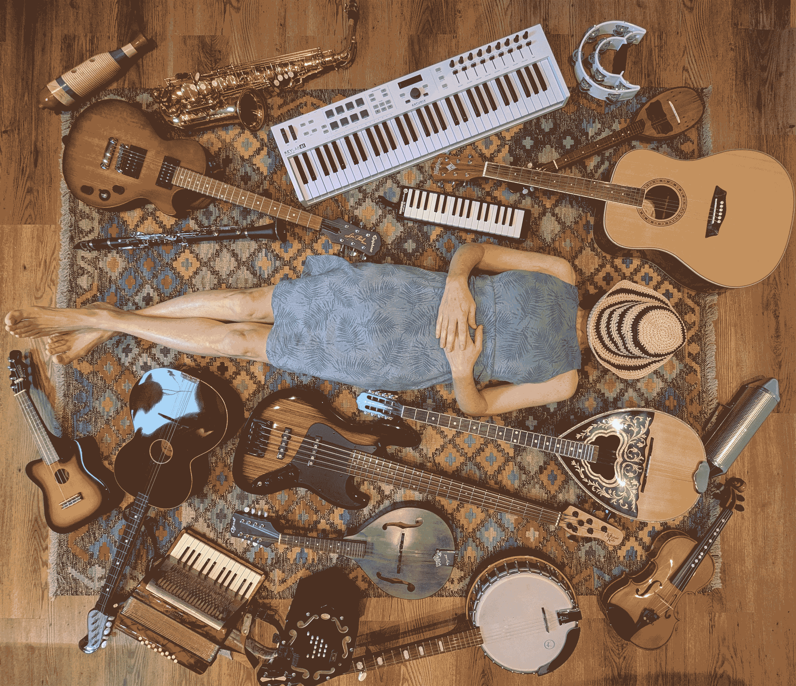 Rocksteady TNT - Ska, rocksteady and reggae musician Kelly Marshall with many of her instruments